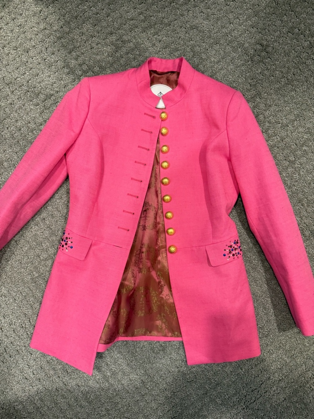 Women's Pink Embellished Military-Style Blazer